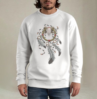 Магический ловец снов с черепом барана Dreamcatcher Skull Amulet, Свитшот мужской белый