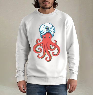 Mystic Octopus / Мистический Осьминог в тюрбане как восточного мудреца мистика, Свитшот мужской белый