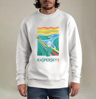 Современная Интерпретация «Крика» с Логотипом Kaspersky, Свитшот мужской белый