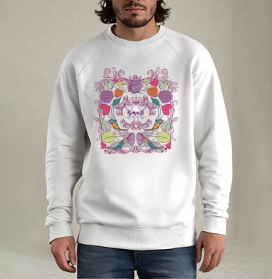 Skull in flowers / Череп в цветах, Свитшот мужской белый
