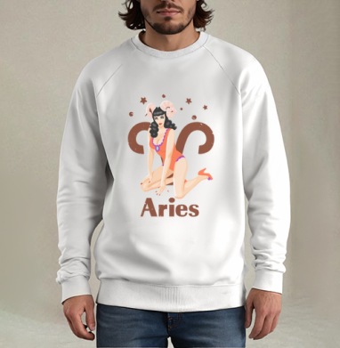 Пинап девушка Овен в ретро стиле Aries, Свитшот мужской белый