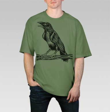 Raven / Ворон, Футболка мужская оверсайз оливковая