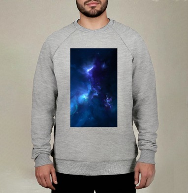 Мистическая космическая сцена в синих и фиолетовых тонах, Свитшот мужской меланж начес/петля
