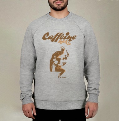 Caffeine mania/Кофеиномания минимализм ретро плакат с силуэтами бариста и чашки, Свитшот мужской меланж начес/петля