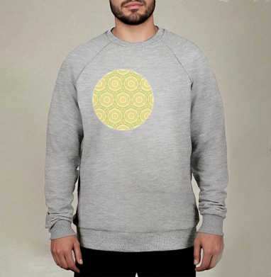Графический орнамент с ритмичными кругами и линиями, Свитшот мужской меланж начес/петля