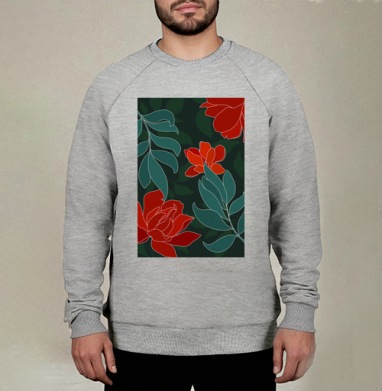 Красные цветы и сине зеленые листья на темном фоне - FOLDY
