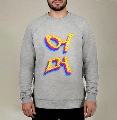 Объёмные яркие буквы с точками и тенями для футболки, Свитшот мужской меланж начес/петля