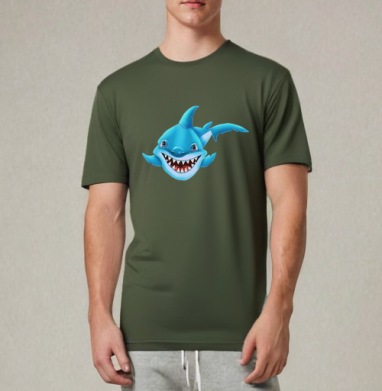 Жизнерадостный морской хищник мультяшная синяя акула Smiling Blue Shark, Футболка мужская REGULAR темный хаки