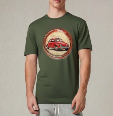 Винтажный красный жук Red Retro Car ретро автомобиль акварель, Футболка мужская REGULAR темный хаки