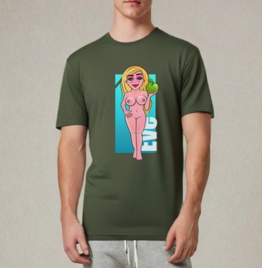 Nude Eve Apple / Красивая блондинка с сочным зеленым яблоком Ева Искушение Сад, Футболка мужская REGULAR темный хаки