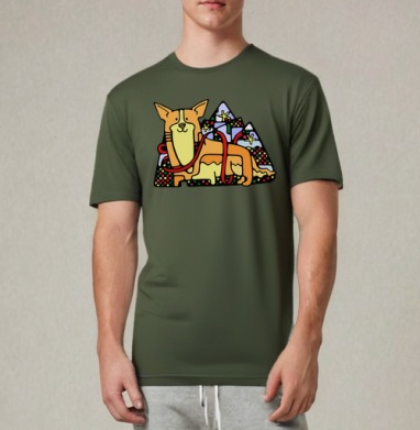 Корги, Футболка мужская REGULAR темный хаки