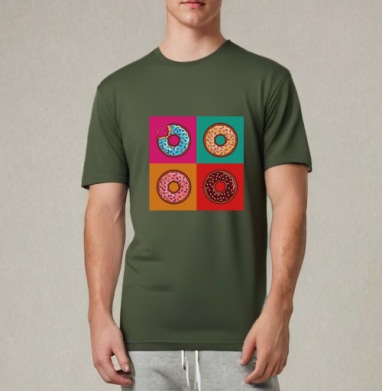 Pop art donut / Пончик в стиле поп-арт, Футболка мужская REGULAR темный хаки