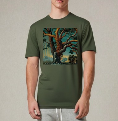 Golden tree in turquoise forest / Золотое дерево в бирюзовом лесу, Футболка мужская REGULAR темный хаки