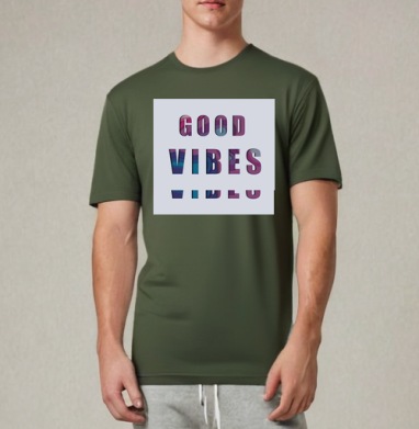 Позитивное Настроение Яркая Надпись GOOD VIBES, Футболка мужская REGULAR темный хаки