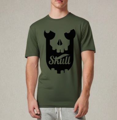 Стильный эмблема Skull с черепом – дерзкий дизайн, Футболка мужская REGULAR темный хаки