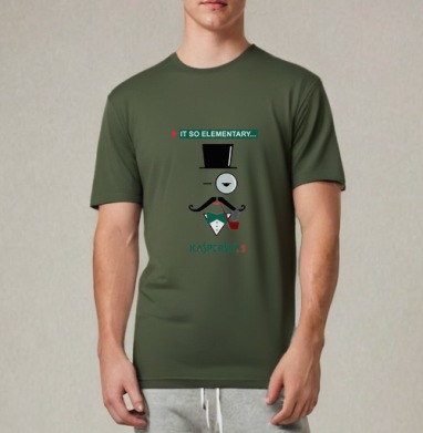 Стильный минималистичный портрет Шерлока Холмса Kaspersky, Футболка мужская REGULAR темный хаки