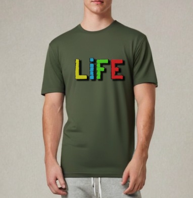Яркое граффити LIFE — вдохновение и энергия жизни, Футболка мужская REGULAR темный хаки