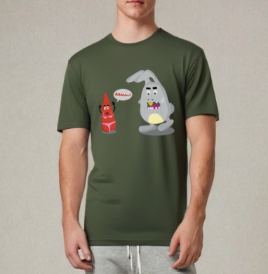 Hungry Hare / Злой Заяц Преследует Абсурдную Объект маленькая морковка кричит, Футболка мужская REGULAR темный хаки