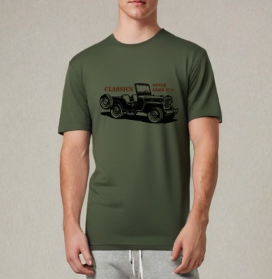 Винтажная графика классического джипа Willys MB, Футболка мужская REGULAR темный хаки