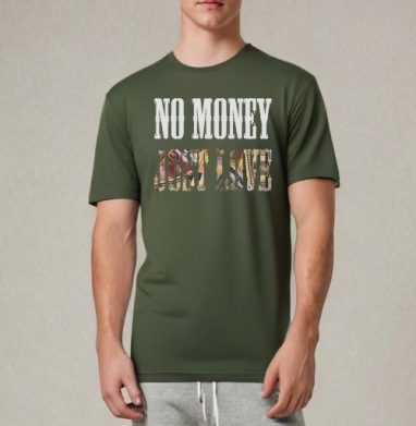 Футболка с принтом «No Money Just Love», Футболка мужская REGULAR темный хаки