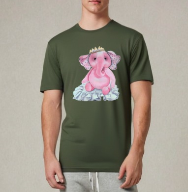 Pink elephant princess / Розовый слон-принцесса, Футболка мужская REGULAR темный хаки