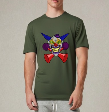 psychedelic Clown / Психоделический клоун, Футболка мужская REGULAR темный хаки