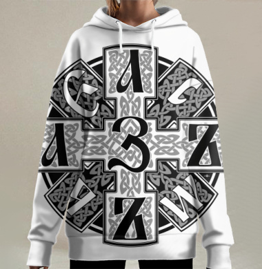 Кельтский крест с символами и узорами круглый крест с символами, Hoodie Long Oversize 3D