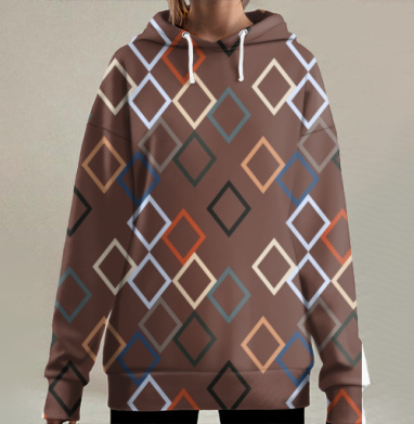 Геометрические квадраты в коричневой гамме для интерьера, Hoodie Long Oversize 3D