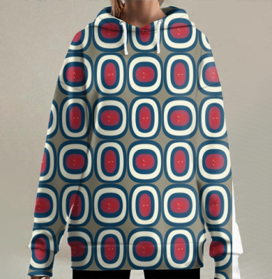 Ретро овалы., Hoodie Long Oversize 3D