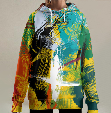 Абстрактное столкновение красного и черного энергии глазами, Hoodie Long Oversize 3D