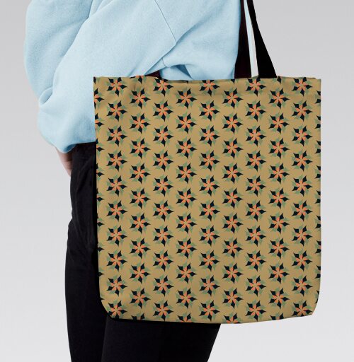 Geometric Flower Pattern – Геометрический цветочный паттерн акцент для дома, Сумка с ручкой и внутренним карманом на молнии