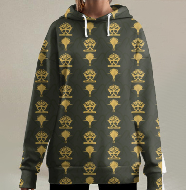 Золотой геометрический узор оливковый художественный декор интерьера, Hoodie Long Oversize 3D