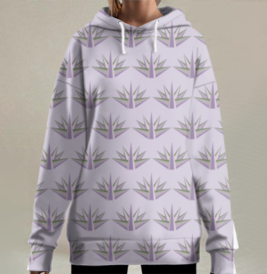 Элегантный узор с лавандовыми коронами на сиреневом фоне и формы, Hoodie Long Oversize 3D