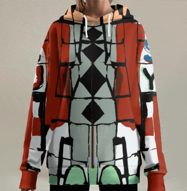 Абстрактный городской узор с буквами и урбанистическим духом, Hoodie Long Oversize 3D