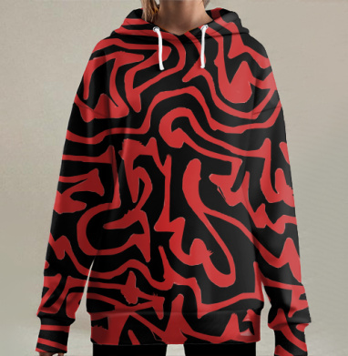 Красные линии абстракция энергия страсти, Hoodie Long Oversize 3D