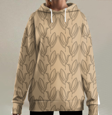 Органичные ветки с листьями в изящном ретро стиле, Hoodie Long Oversize 3D