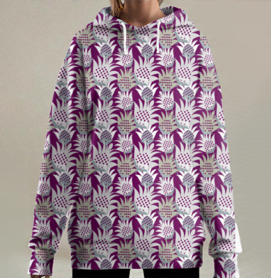 Геометрические фиолетовые цветы гармония и изящество магнолий, Hoodie Long Oversize 3D
