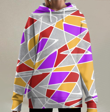 Абстрактная динамика с фиолетовыми красными оранжевыми линиями, Hoodie Long Oversize 3D