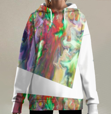 Яркий Абстрактный Поток Волны Краски Узор, Hoodie Long Oversize 3D