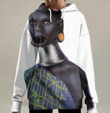 Африканская этническая брошь в этно стиле, Hoodie Long Oversize 3D