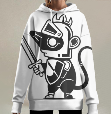 Игровая фигура мыши-рыцаря с мечом и щитом, Hoodie Long Oversize 3D