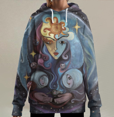 Картина «Космическая Муза» в сюрреалистическом стиле, Hoodie Long Oversize 3D