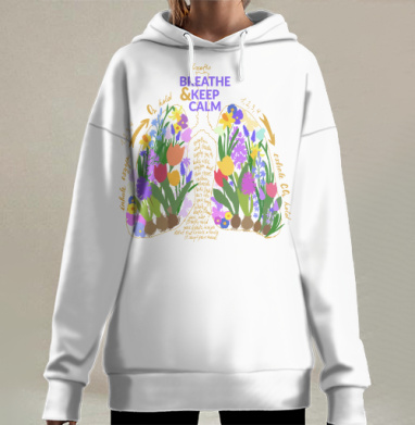 Футболка с принтом легкие и цветы Breathe Calm, Hoodie Long Oversize 3D