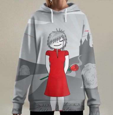 Красное платье с розой — романтика и стиль, Hoodie Long Oversize 3D
