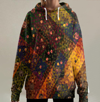 Абстрактный геометрический узор в теплых тонах, Hoodie Long Oversize 3D