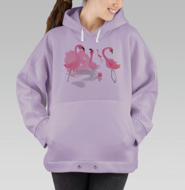Акварельные розовые фламинго в динамике и грации, Hoodie Oversize Fiolet
