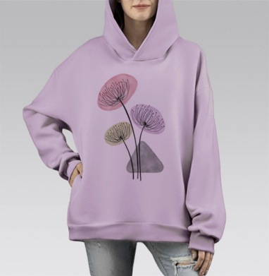 Минималистичная абстракция: изящные цветочные линии, Hoodie Mono Fiolet, оверсайз, утепленная