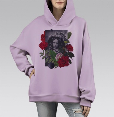 Вечность взглядом девушки в цветах, Hoodie Mono Fiolet, оверсайз, утепленная
