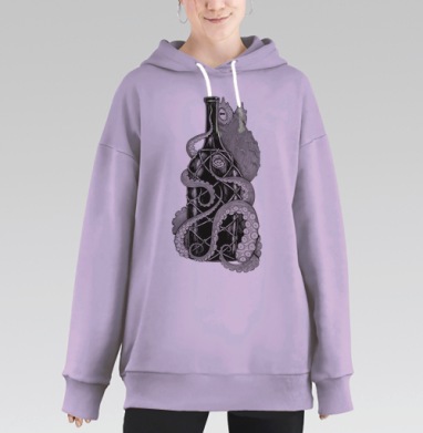 Осьминог захватывает бутылку – мистика и борьба, Hoodie Long Oversize Fiolet