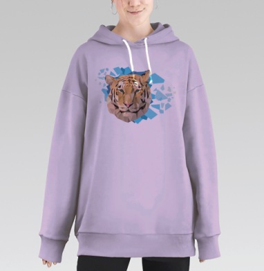 Низкополигональный портрет тигра в ледяных осколках, Hoodie Long Oversize Fiolet